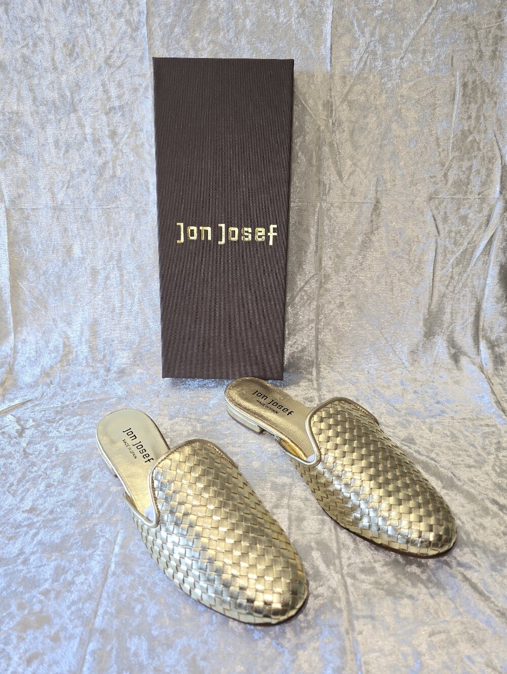 Jon Josef Gold Woven Leather Slip-On Mules for Women